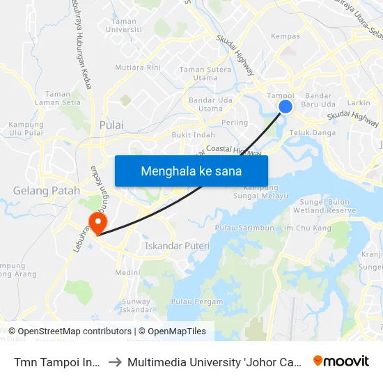 Tmn Tampoi Indah to Multimedia University 'Johor Campus' map
