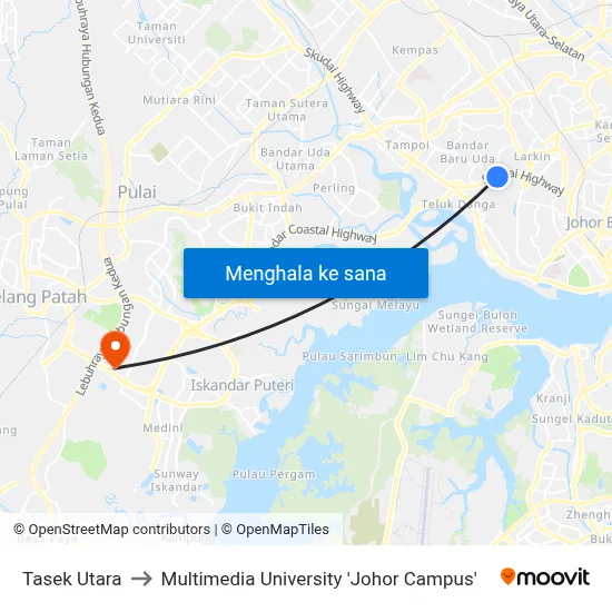 Tasek Utara to Multimedia University 'Johor Campus' map