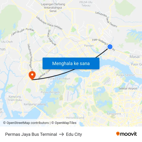 Permas Jaya Bus Terminal to Edu City map