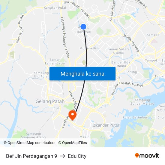 Opp Perpustakaan Awam Taman Universiti to Edu City map