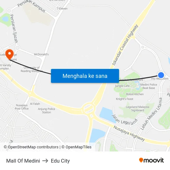 Mall Of Medini to Edu City map