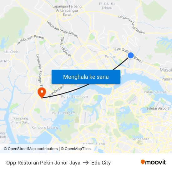 Opp Restoran Pekin Johor Jaya to Edu City map