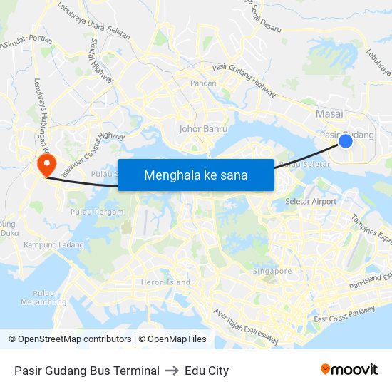 Pasir Gudang Bus Terminal to Edu City map