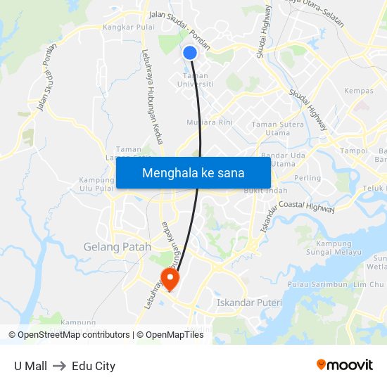 U Mall to Edu City map