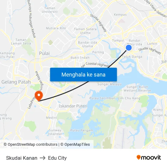 Skudai Kanan to Edu City map