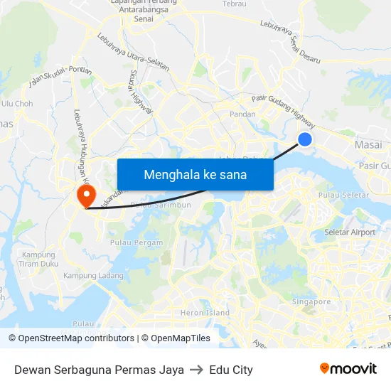 Dewan Serbaguna Permas Jaya to Edu City map
