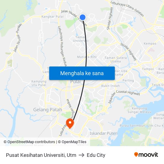 Pusat Kesihatan Universiti, Utm to Edu City map