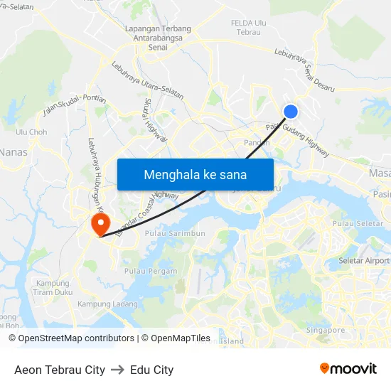 Aeon Tebrau City to Edu City map