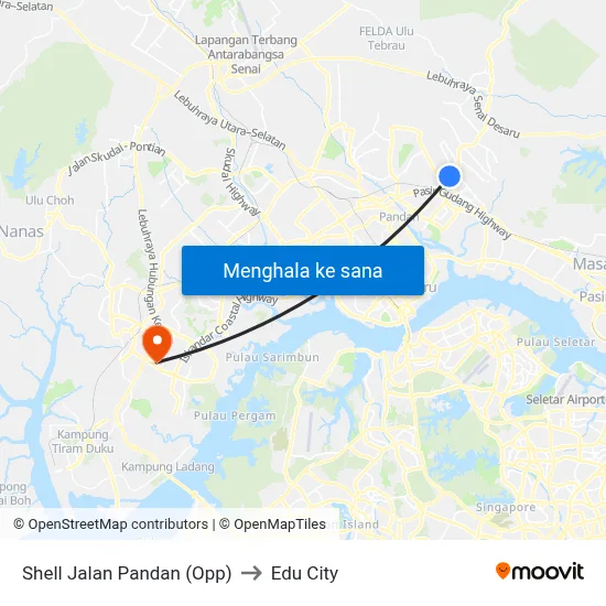 Shell Jalan Pandan (Opp) to Edu City map