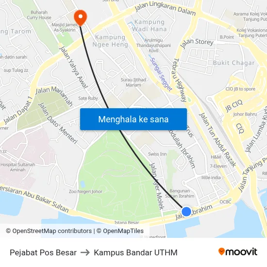 Pejabat Pos Besar to Kampus Bandar UTHM map