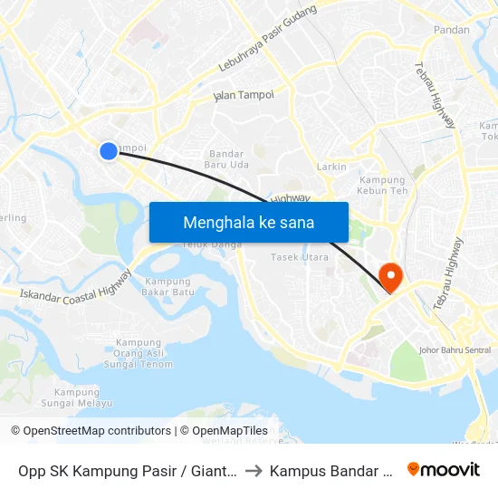 Opp SK Kampung Pasir / Giant Tampoi to Kampus Bandar UTHM map