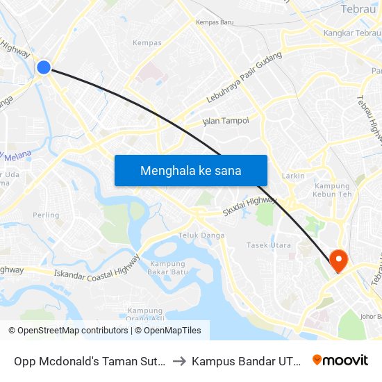 Opp Mcdonald's Taman Sutera to Kampus Bandar UTHM map