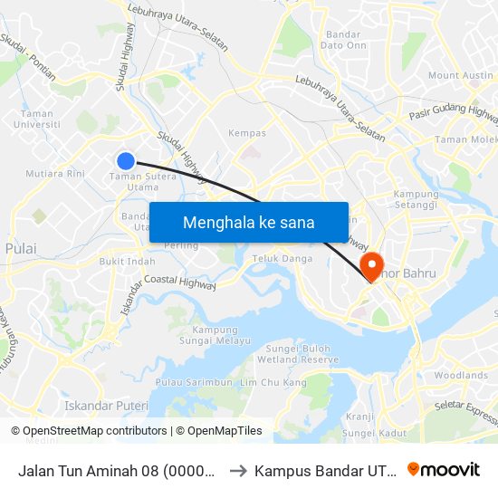 Jalan Tun Aminah 08 (0000644) to Kampus Bandar UTHM map
