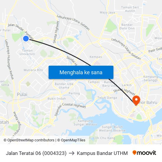 Taman Pulai Flora to Kampus Bandar UTHM map