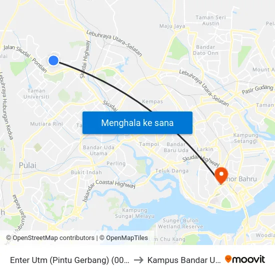 Enter Utm (Pintu Gerbang) (0008001) to Kampus Bandar UTHM map