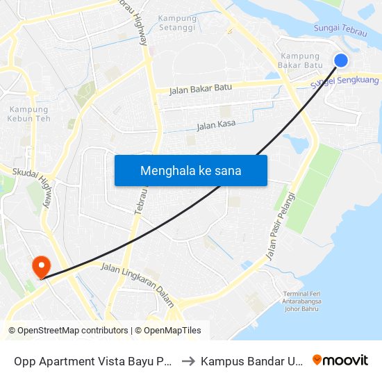 Opp Apartment Vista Bayu Puteri 2 to Kampus Bandar UTHM map