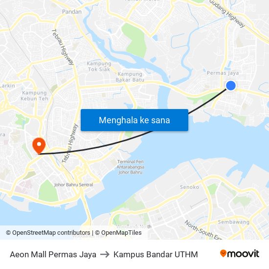 Aeon Mall Permas Jaya to Kampus Bandar UTHM map