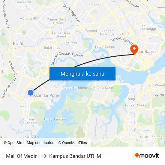 Mall Of Medini to Kampus Bandar UTHM map