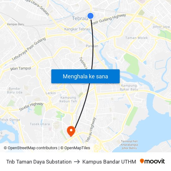 Bus Stop Tnb Taman Daya to Kampus Bandar UTHM map