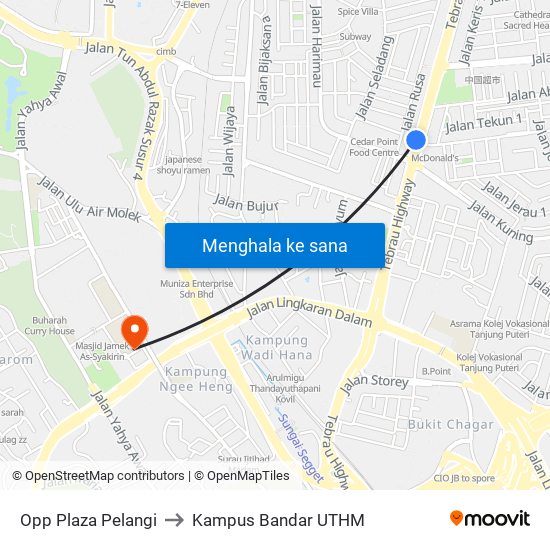 Opp Plaza Pelangi to Kampus Bandar UTHM map