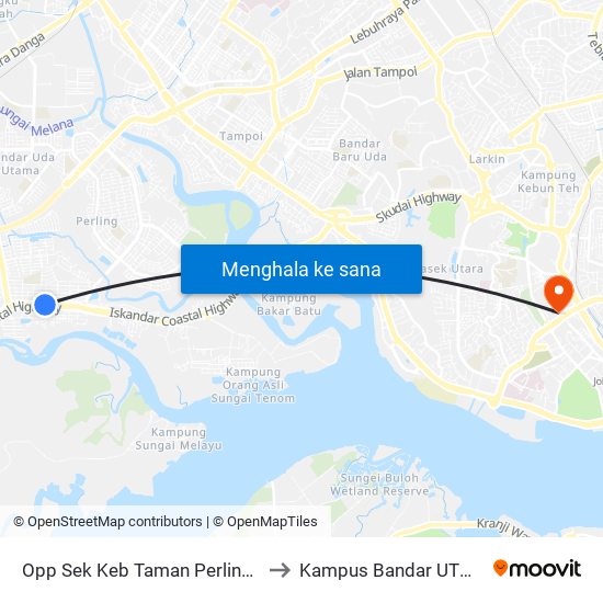 Opp Sk Taman Perling 3 to Kampus Bandar UTHM map