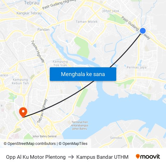 Opp Al Ku Motor Plentong to Kampus Bandar UTHM map