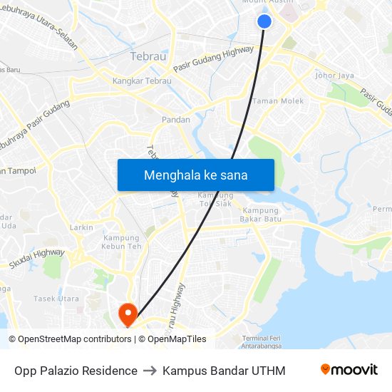 Opp Palazio Residence to Kampus Bandar UTHM map