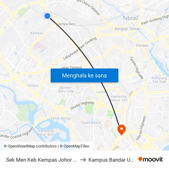Sek Men Keb Kempas Johor Bahru to Kampus Bandar UTHM map