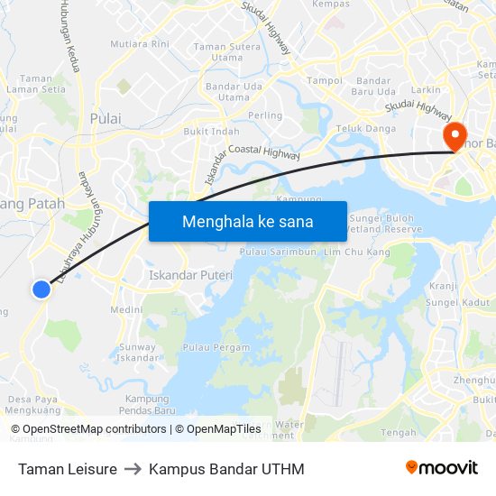 Taman Leisure to Kampus Bandar UTHM map