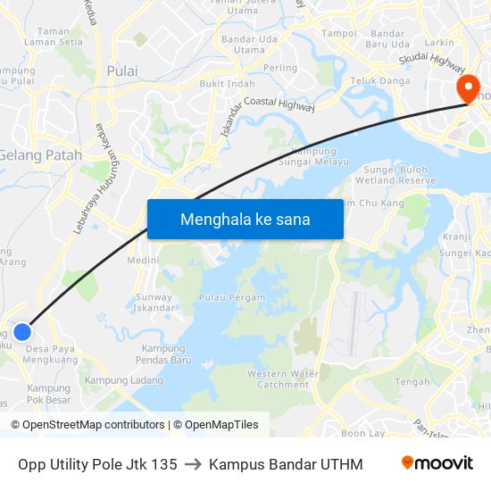Opp Utility Pole Jtk 135 to Kampus Bandar UTHM map