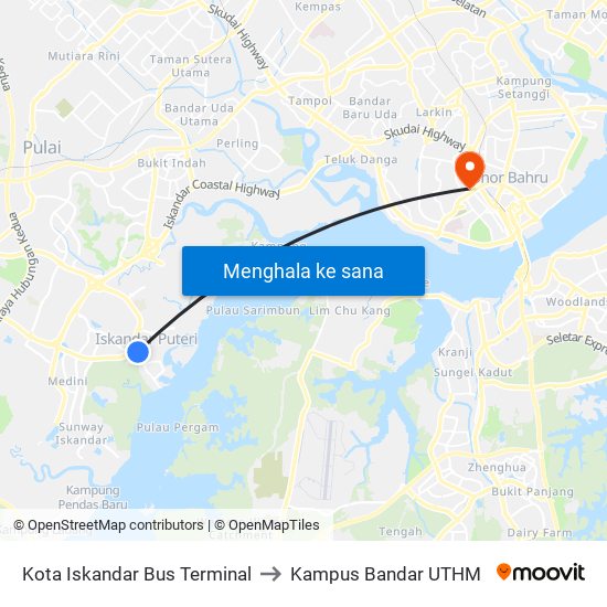 Kota Iskandar Bus Terminal to Kampus Bandar UTHM map