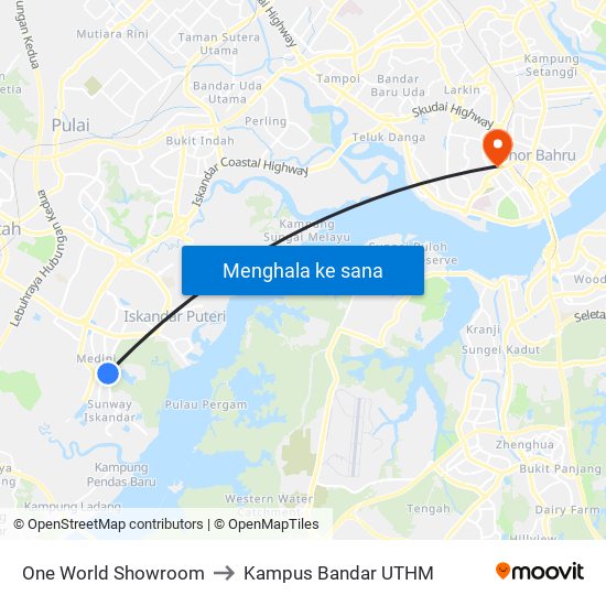 One World Showroom to Kampus Bandar UTHM map