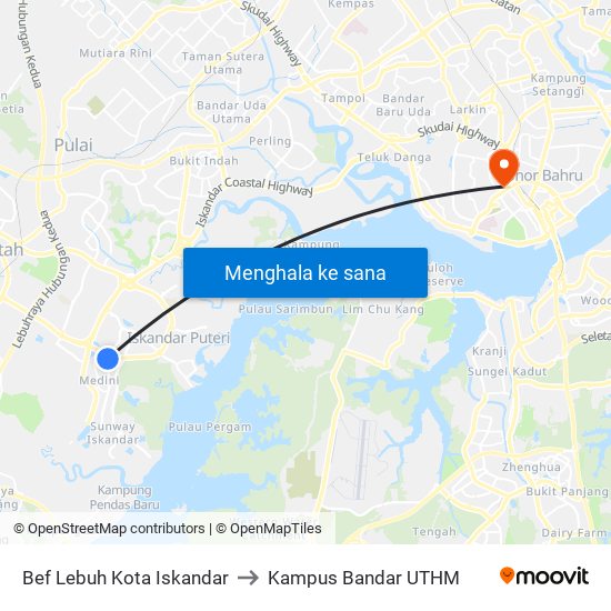 Bef Lebuh Kota Iskandar to Kampus Bandar UTHM map