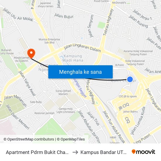 Apartment Pdrm Bukit Chagar to Kampus Bandar UTHM map