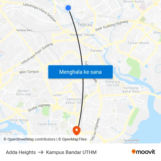 Adda Heights to Kampus Bandar UTHM map