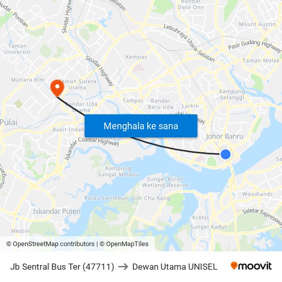 Jb Sentral Bus Ter (47711) to Dewan Utama UNISEL map