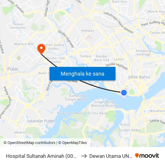 Hospital Sultanah Aminah (0004171) to Dewan Utama UNISEL map