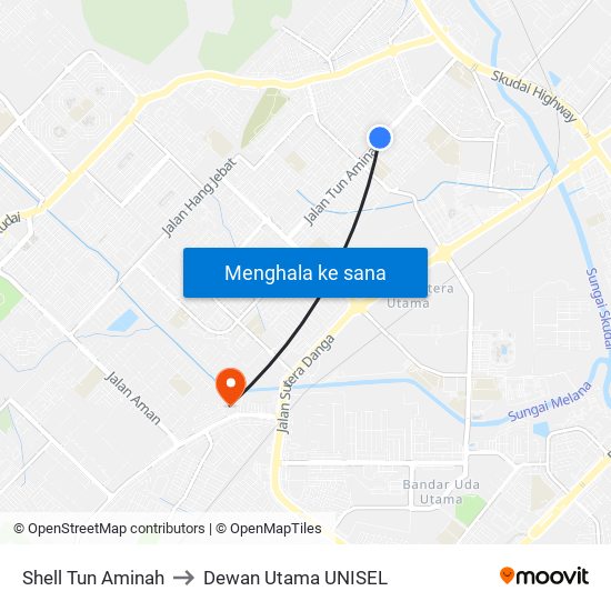 Shell Tun Aminah to Dewan Utama UNISEL map