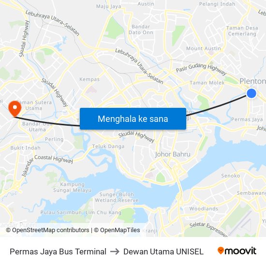 Permas Jaya Bus Terminal to Dewan Utama UNISEL map