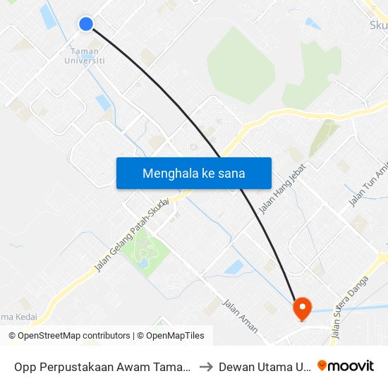 Opp Perpustakaan Awam Taman Universiti to Dewan Utama UNISEL map