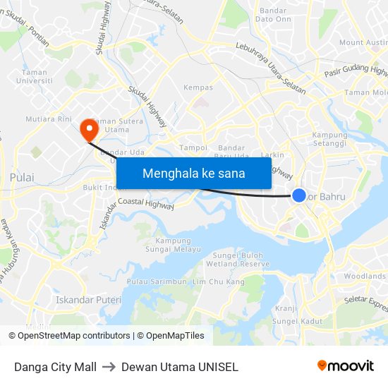 Danga City Mall to Dewan Utama UNISEL map