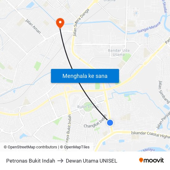 Bef Petronas Jln Indah to Dewan Utama UNISEL map