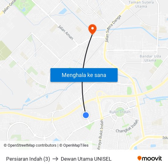 Persiaran Indah (3) to Dewan Utama UNISEL map