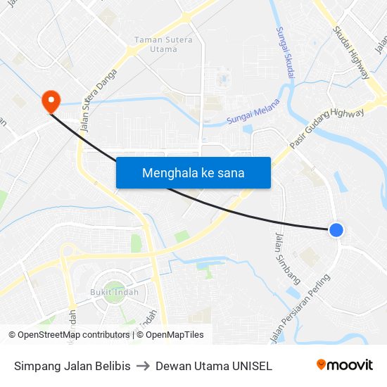 Simpang Jalan Belibis to Dewan Utama UNISEL map