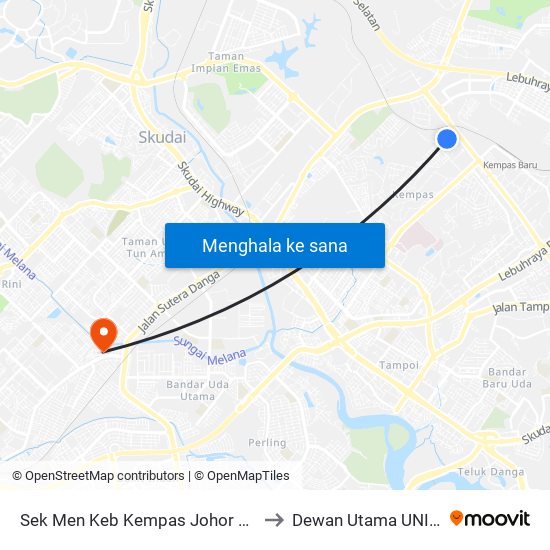 Sek Men Keb Kempas Johor Bahru to Dewan Utama UNISEL map