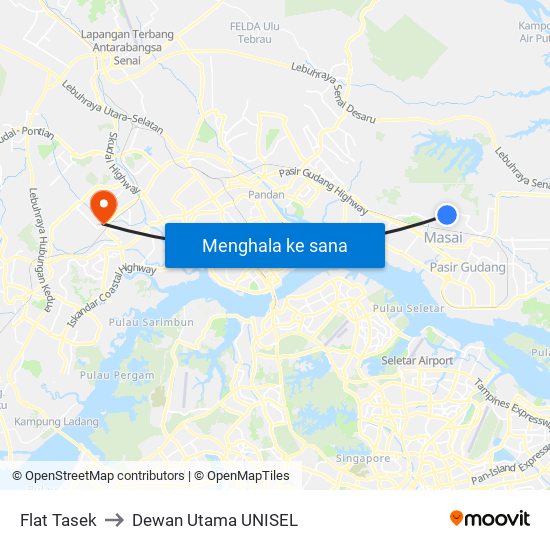 Flat Tasek to Dewan Utama UNISEL map