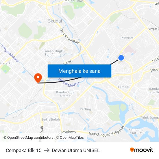 Cempaka Blk 15 to Dewan Utama UNISEL map