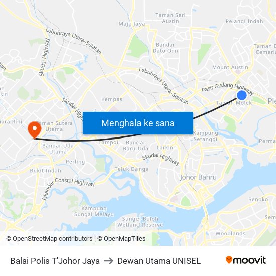 Balai Polis T'Johor Jaya to Dewan Utama UNISEL map