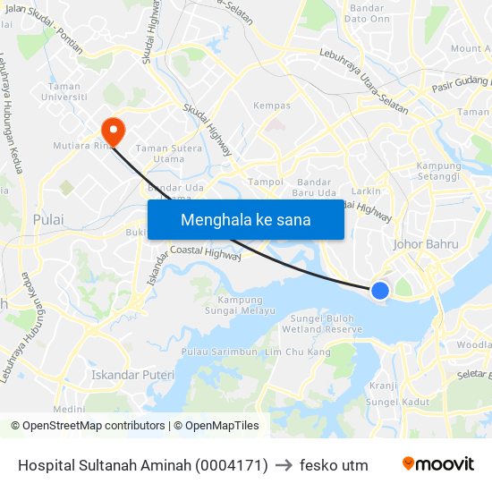 Hospital Sultanah Aminah (0004171) to fesko utm map