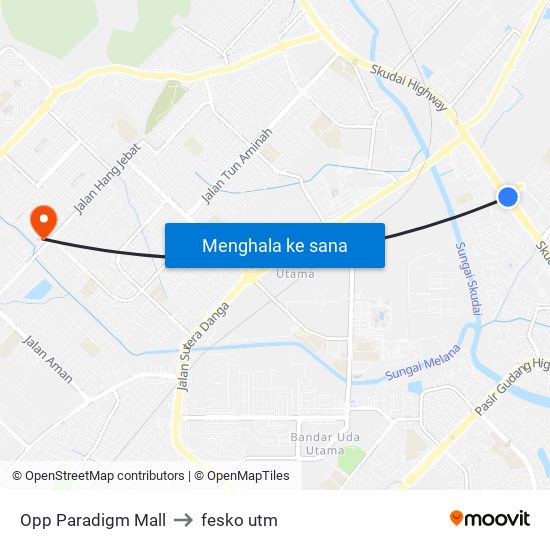 Opp Paradigm Mall Johor Bahru to fesko utm map